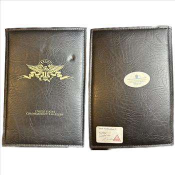 >U.S. Founding Fathers Collection - 4 Presidential $1 Coins and Stamps in Leather Bound Book - Vault Verified #AS1802