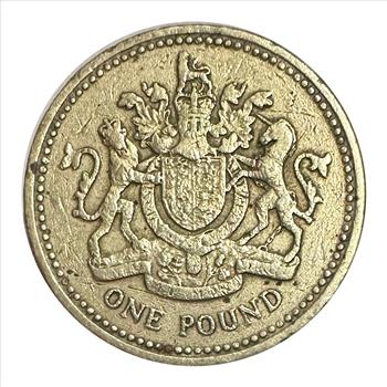 >Scarce 1983 Great Britain Royal Arms One Pound Coin Queen Elizabeth II with Edge Lettering