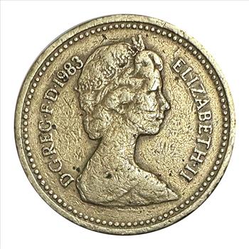 >Scarce 1983 Great Britain Royal Arms One Pound Coin Queen Elizabeth II with Edge Lettering