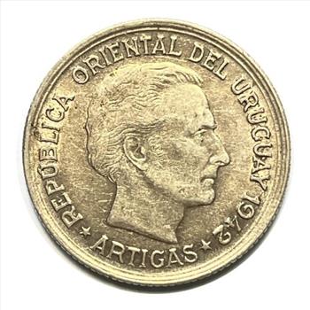 1942 Silver Uruguay One Peso Coin - Puma Walking with Sunrays Behind