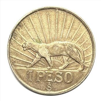 1942 Silver Uruguay One Peso Coin - Puma Walking with Sunrays Behind