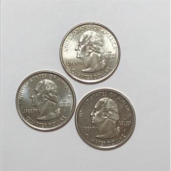 3 U.S. Washington State Quarters - Virginia - 2000-D Brilliant Uncirculated 2000-P Brilliant Uncirculated 2000-S Mint Proof
