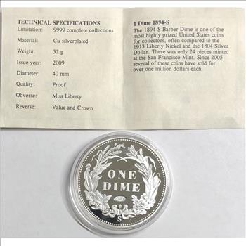 >1894-S U.S. Silver Layered Replica Barber Dime With COA in Holder