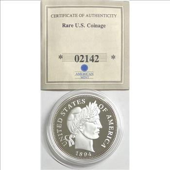 >1894-S U.S. Silver Layered Replica Barber Dime With COA in Holder