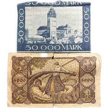 >1922 & 1923 Germany Currency - 5000 and 50000 Mark Banknotes