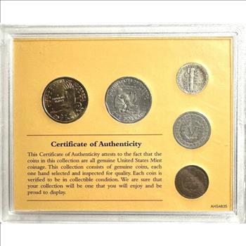 Portraits of American Women - 1970-S Dollar, 2002-P Sacagawea Golden Dollar, 1949 Liberty Dime, 1912 V Nickel & 1902 Indian Cent