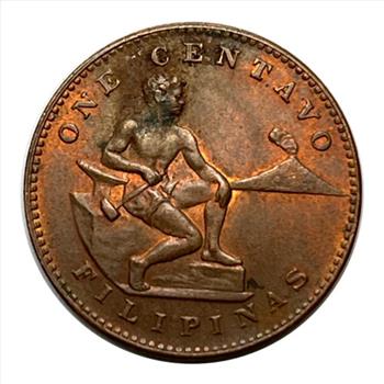 1944-S Philippines One Centavo Coin - Burnished Red & Orange Color