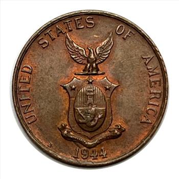 1944-S Philippines One Centavo Coin - Burnished Red & Orange Color