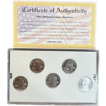 . 2002-P U.S. Platinum Edition State Quarter Collection - 5 Platinum Layered Quarters with COA