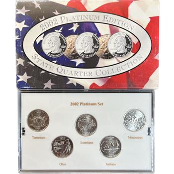 . 2002-P U.S. Platinum Edition State Quarter Collection - 5 Platinum Layered Quarters with COA