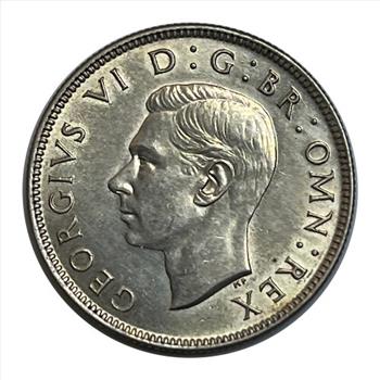 . 1945 Great Britain Silver 2 Shillings Coin - Nice Detail #Y-90
