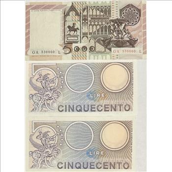 >Italy Very Crisp 5000 Lire and (2) 500 Lire Notes - 3 Notes