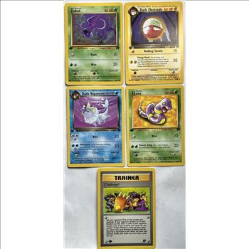 1999-2000 Pokémon 1st Edition Cards - Zubat, Dark Electrode & Dark Vaporeon, Ekans & Trainer - 5 Cards