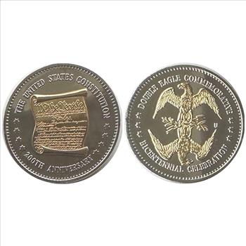 1985 American Flag and 1987 U.S. Constitution - Bicentennial Double Eagle Commemorative Tokens, Silver and Gold Layered