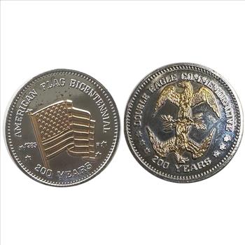 1985 American Flag and 1987 U.S. Constitution - Bicentennial Double Eagle Commemorative Tokens, Silver and Gold Layered
