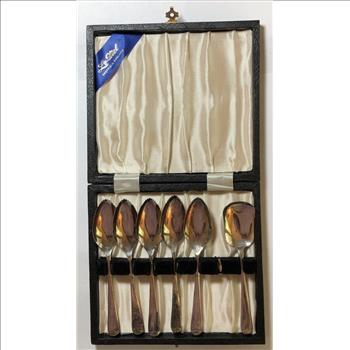 Set of 5 Silver Plated Grapefruit Spoons with Sugar Spoon in Original Case
