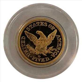 >1841 24K Gold Plated Replica Gold $5 Coin Gem Proof Condition - Airtight Encased