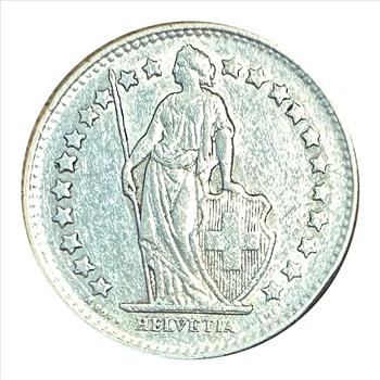 >1934B Switzerland Silver 1/2 Franc Helvetia Coin - Excellent Detail