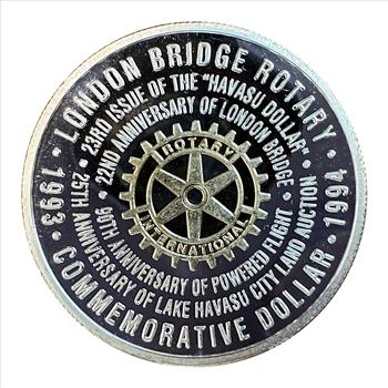 >1993-1994 London Bridge Rotary Commemorative Dollar Coin - Honoring Anniv. of London Bridge and Powered Flight!