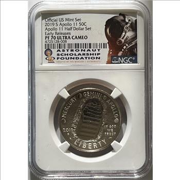 * 2019-S U.S. Mint Set Apollo 11 Half Dollar - Official US Mint Set - Certified PF70 Ultra Cameo by NGC