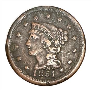 >1851 U.S. Braided Hair Large One Cent - Nice