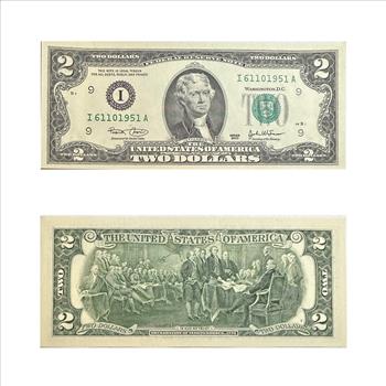 >2003 U.S. Uncirculated Crisp Two Dollar ($2) Federal Reserve Note in Custom Holder