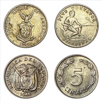>1944 Philippines Five Centavos and 1946 Ecuador 5 Centavos - 2 World Coins