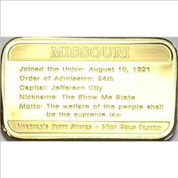 - America's 50 States 18k Gold Plated Ingot - Missouri - Downtown St. Louis - Approx. 2