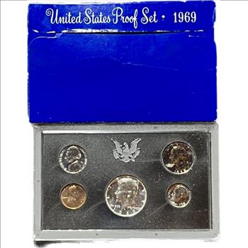 * 1969-S U.S. Proof Set - 5 Coins in Original Mint Packaging with Silver Kennedy Half