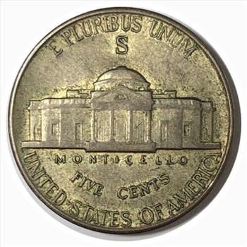 #1943-S Wartime Silver Alloy Jefferson Nickel -  Nice Verdigris Tone and Good Detail
