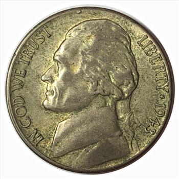 #1943-S Wartime Silver Alloy Jefferson Nickel -  Nice Verdigris Tone and Good Detail
