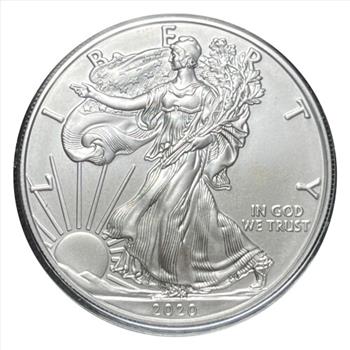. 2020-W US Silver American Eagle One Dollar ($1) One Ounce Silver Uncirculated Coin in Original Mint Box