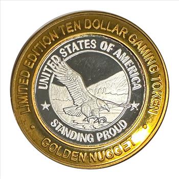 >Silver Strike! .999 Silver Round $10 Gaming Token-Golden Nugget, Las Vegas, Nevada - Eagle, U.S.A. Standing Proud!