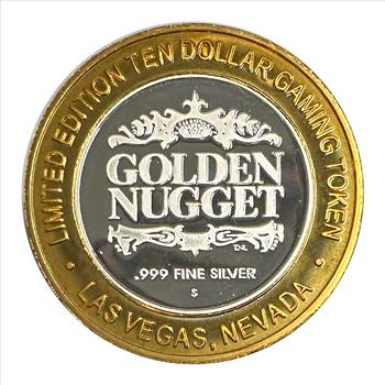 >Silver Strike! .999 Silver Round $10 Gaming Token-Golden Nugget, Las Vegas, Nevada - Eagle, U.S.A. Standing Proud!