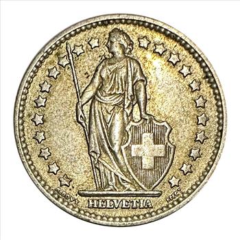 >1957-B Switzerland Silver Helvetia Standing 1 Franc Coin - Excellent Detail!