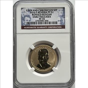 * 2016-S Coin & Chronicles Set - Ronald Reagan - Reverse Proof One Dollar ($1) - Certified PF 70 by NGC