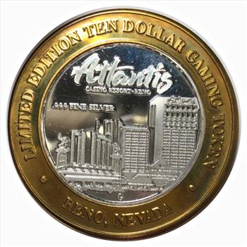 # Silver Strike!  Collector's Series $10 Silver Gaming Token -Atlantis Casino Resort Reno Nevada  - .999 Fine Silver