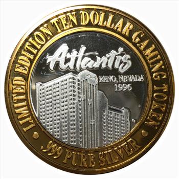Silver Strike!  Collector's Series $10 Silver Gaming Token -Atlantis Reno Nevada - .999 Fine Silver