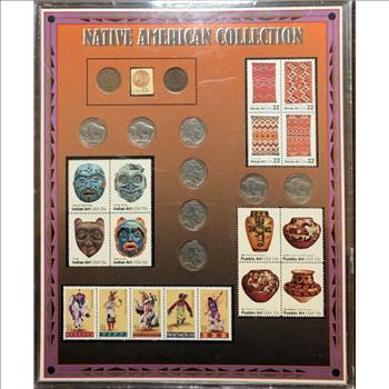 Native American Collection - 10 Coins & 17 Stamps Celebrating Native American Art Displayed in 9.5
