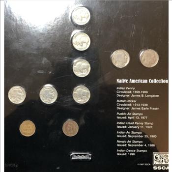 Native American Collection - 10 Coins & 17 Stamps Celebrating Native American Art Displayed in 9.5