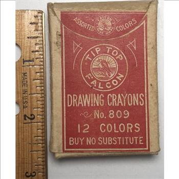 *Rare Antique Tip Top Falcon Box of Drawing Crayons (9 Crayons) - 2.5 x 1.5