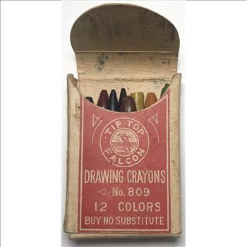 *Rare Antique Tip Top Falcon Box of Drawing Crayons (9 Crayons) - 2.5 x 1.5