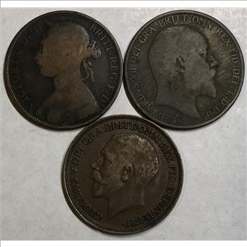 >1891, 1906 & 1916 Great Britain One Penny - 3 Coins