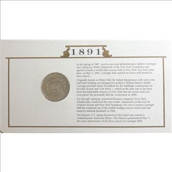 >1891 U.S. Silver Morgan Dollar, The U.S. Silver Dollar Collection With Stamp Honoring First Concert in Carnegie Hall!