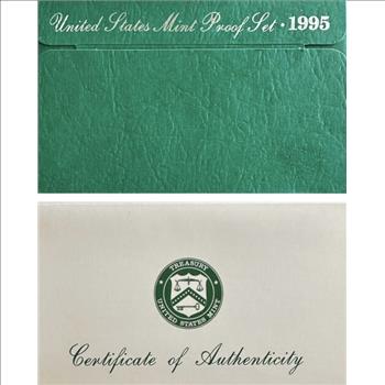 - 1995-S U.S. Mint Proof Set - Half Dollar, Quarter, Dime, Nickel, Cent - COA