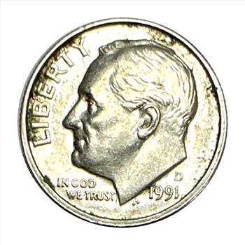 - 1991-D U.S. Roosevelt Dime  **ERROR** Off-strike on Obverse