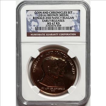 * 2016 U.S. Bronze Ronald & Nancy Reagan Medal  - Coin & Chronicles Set - Early Releases - Certified MS67 RD by NGC