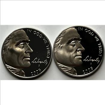 * 2005-S U.S. Proof Jefferson Nickels with Handwritten Liberty - American Bison & Ocean In View - 2 Coins