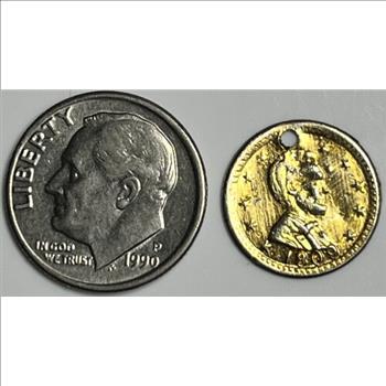 * 1909 Dated Gold Layered Holed Lincoln Medal (Dime shown for size comparison)