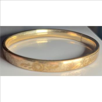 Vintage Walter E. Hayward Gold Filled (WEHGF) Bangle Bracelet with Etched Floral Design  - 2 1/2 